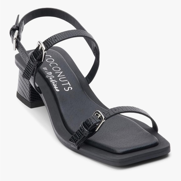 MATISSE NWOT Maya Block Heeled Square Toe Sandal in Black Lizard